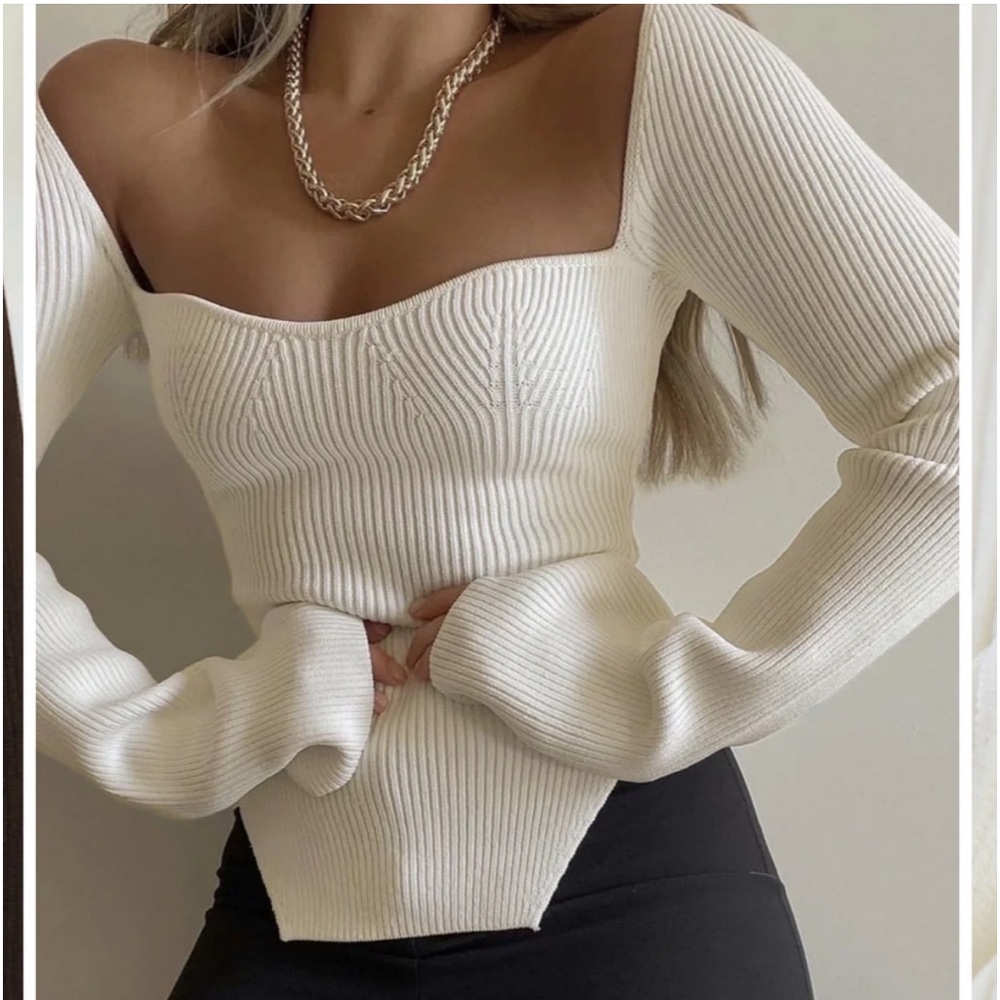 Commense White Ribbed Knit Top